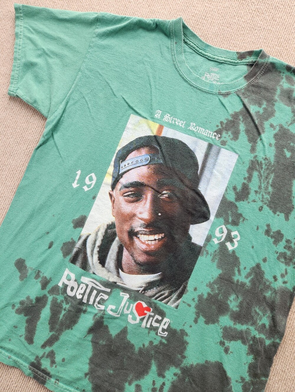 2Pac Poetic Justice 1993 Green/Black Tie Dye Graphic T-Shirt Size M